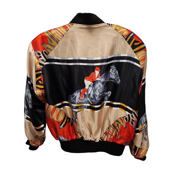 Vintage 80s Silk Equestrian Horse Racing Bomber Jacket M Jockey Kentucky Derby - Picture 3 of 7